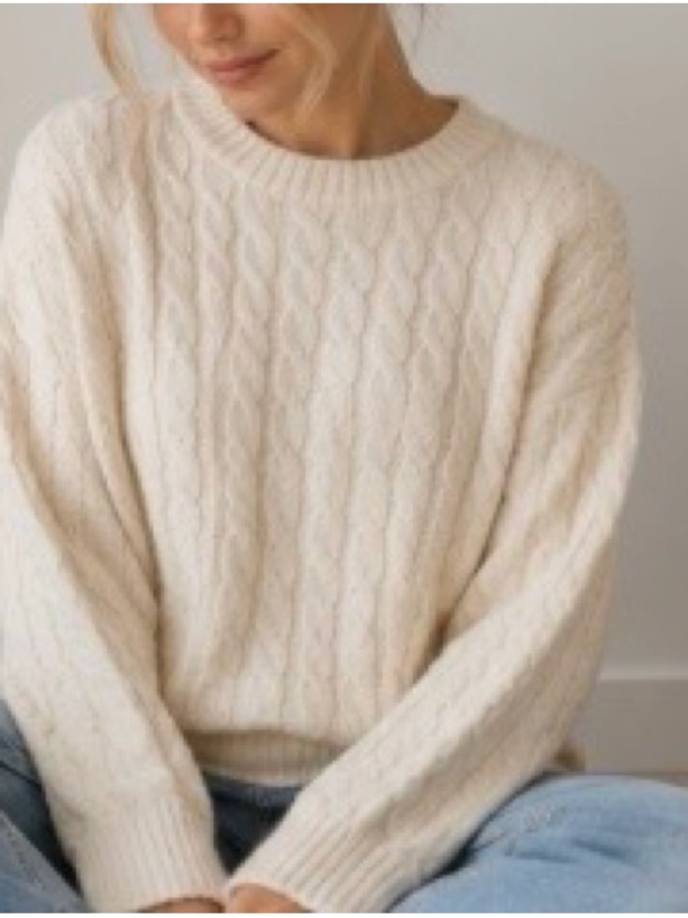 J. Crew Cream Cable-Knit Crewneck Sweater